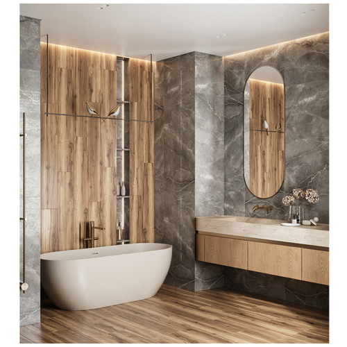Керамогранит ARCADIA CERAMICA Палпис Неро Лаппато серый карвинг+лапато 60x120 см 1,44 м2, фото