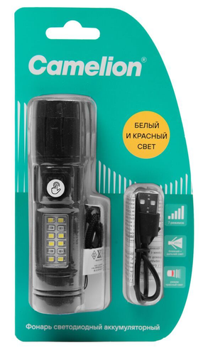 Фонарь CAMELION LED аккумуляторный LED29361 3,7В LED+8SMD+4RED 1,5 Вт 7 режи, крупный план