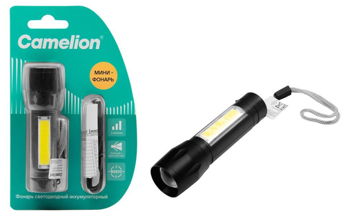 Фонарь CAMELION LED аккумуляторный LED29360 3,7В XPE + COB LED, 3 Вт 3 режим, крупный план