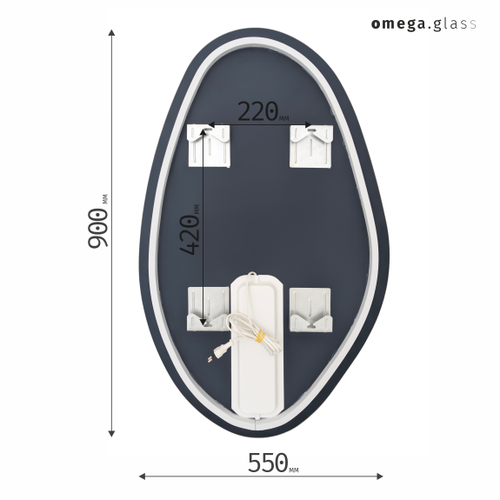 Зеркало OMEGA GLASS с подсветкой Gemy 5 55х90, вид