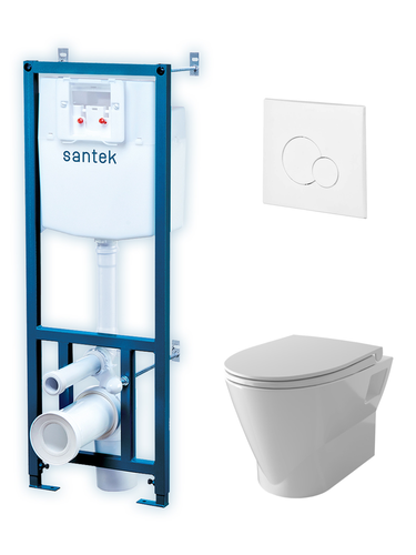 Чаша подвесная SANTEK безободковая ПЭК Скай + инсталляция + сиденье мягкое закрыва, вид
