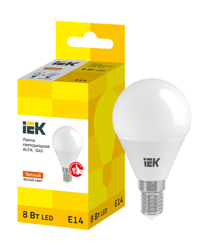 Лампа IEK led e14 8вт 3000к шар теплый, детальное фото