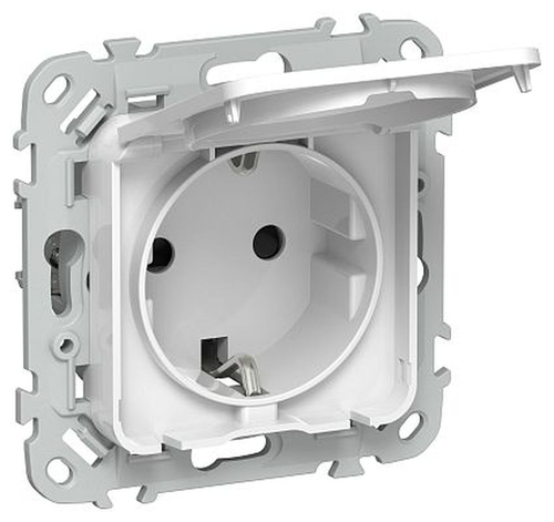 Розетка IEK Flite с з/к/ш кр б/к 16А IP44 РСшкр11-1-44-ФлБ бел., фото