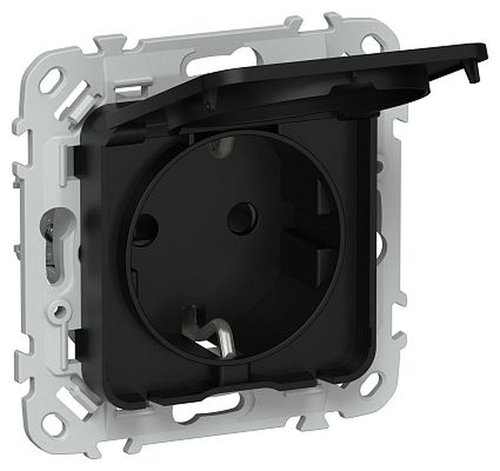 Розетка IEK Flite с з/к/ш кр б/к 16А IP44 РСшкр11-1-44-ФлЧ чер., вид