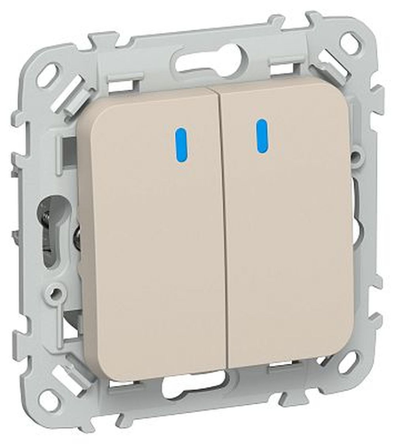 Выключатель IEK Flite 2-кл. с инд. 10А ВС12-1-1-ФлЛ льн., крупный план
