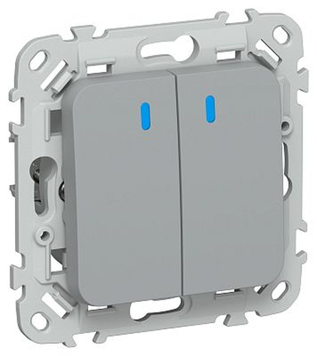 Выключатель IEK Flite 2-кл. с инд. 10А ВС12-1-1-ФлС сер., крупный план
