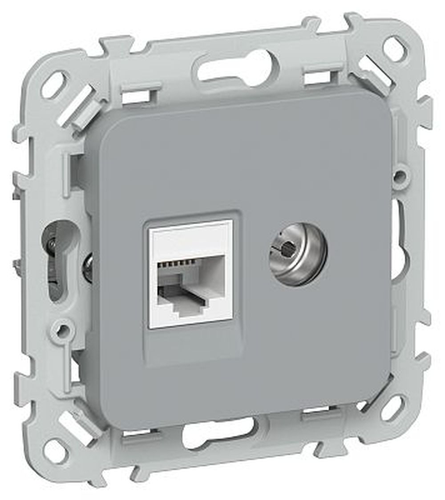 Розетка IEK Flite 2-я RJ45/TV кат.5Е UTP РКТВ5е-2-0-ФлС сер., фотография