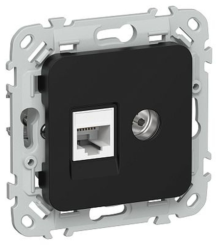 Розетка IEK Flite 2-я RJ45/TV кат.5Е UTP РКТВ5е-2-0-ФлЧ чер., изображение