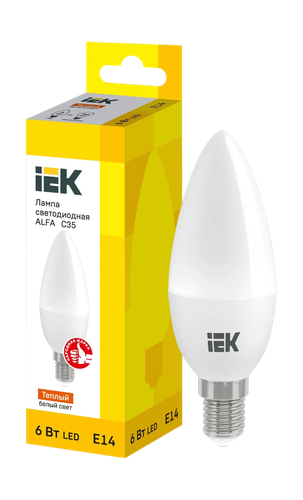 Лампа IEK led e14 6вт 3000к свеча теплый, фото