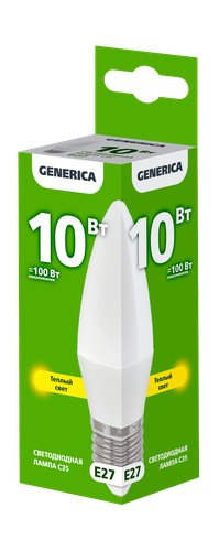 Лампа GENERICA led e27 10вт 3000к свеча теплый, детальное фото