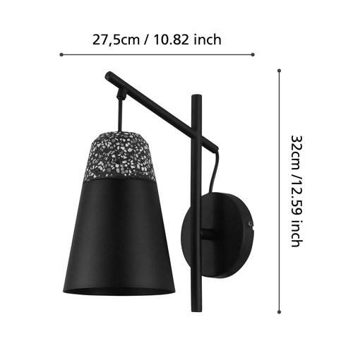 Бра EGLO canterras, 1x40w, e27, l150, h320, a275, сталь, черныйсерыйб, фотография