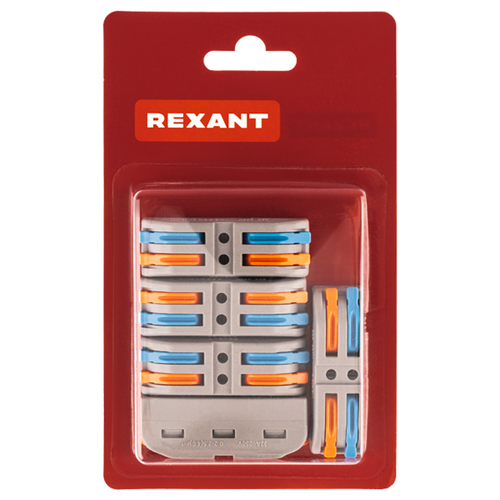 Клемма REXANT смк 222-422 проходн 2 полюса (0,08-4 мм²), серая (5 шт./уп.), крупный план