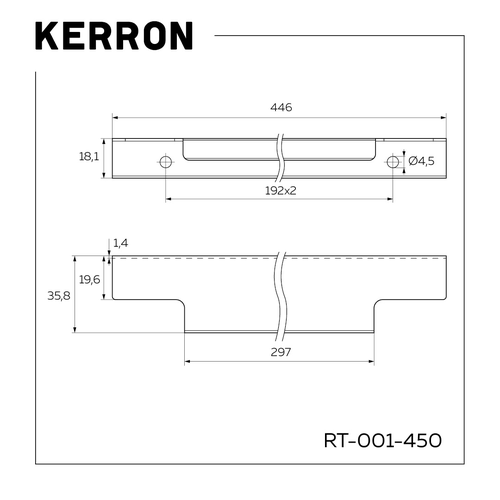 Ручка&nbsp;торцевая KERRON 450мм (фасад 18мм),хром&nbsp;RT-001-450, крупный план