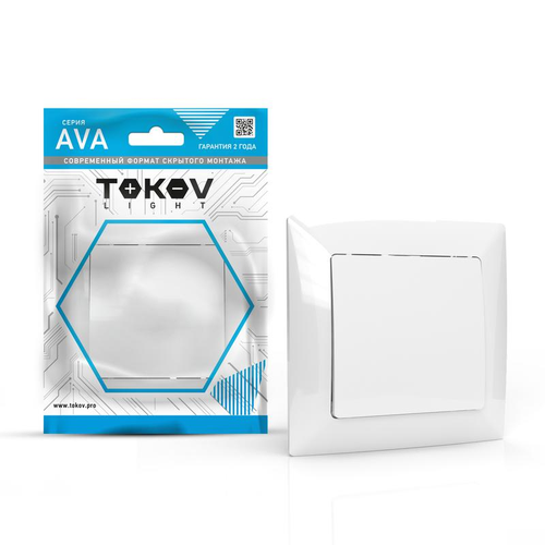 Выключатель TOKOV LIGHT 1-кл. СП AVA 10А IP20 в сборе бел. TKL-AV-V1F-C01, крупный план