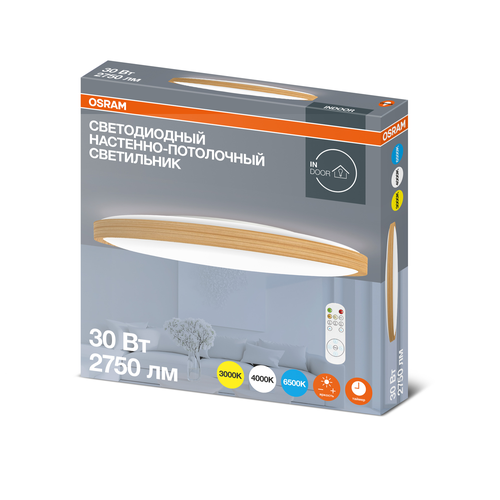 Светильник OSRAM настенно-потолочн круглый -дерев рамка 30W, изображение