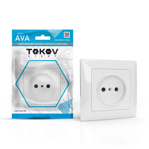 Розетка TOKOV LIGHT 1-м СП AVA 16А IP20 без заземл. без защ. шторок в сборе бел., фотография