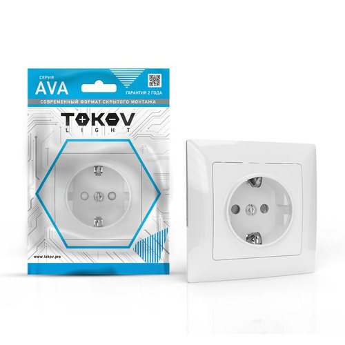 Розетка TOKOV LIGHT 1-м СП AVA 16А IP20 с заземл. защ. шторки в сборе бел. TKL-A, детальное фото