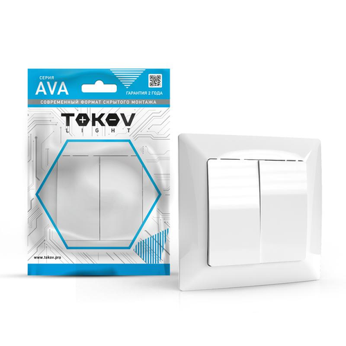 Выключатель TOKOV LIGHT 2-кл. СП AVA 10А IP20 в сборе бел. TKL-AV-V2F-C01, изображение