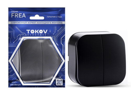 Выключатель TOKOV ELECTRIC 2-кл. ОП Frea 10А IP20 250В АБС-пластик карбон TKE-FR-V2-C14, крупный план