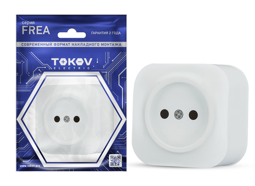 Розетка TOKOV ELECTRIC 1-м ОП Frea 16А IP20 250В без заземл. АБС-пластик бел. TKE-F, фото