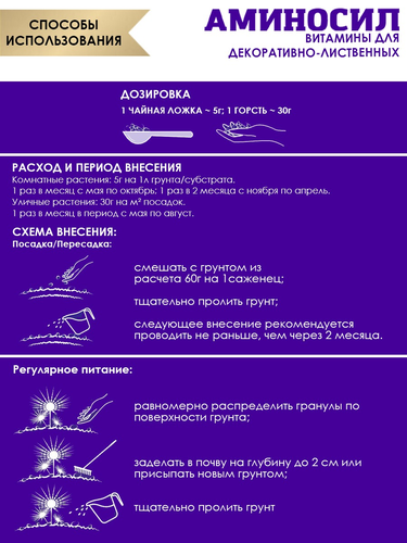 Удобрение АМИНОСИЛ Гранулы д/декоративно-лиственных 50гр, крупный план