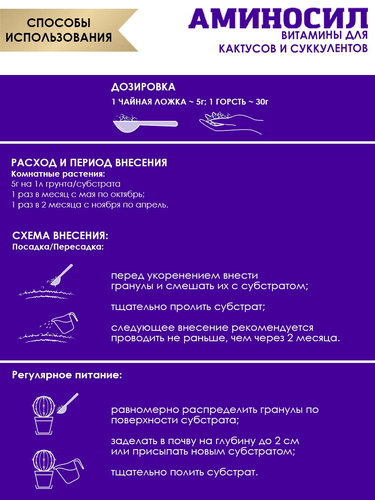 Удобрение АМИНОСИЛ Гранулы д/д/кактусов и суккулентов 50гр, детальное фото