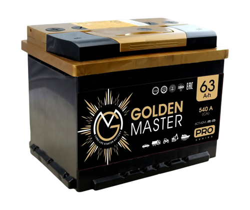 Аккумулятор автомобильный GOLDEN MASTER Pro 6СТ-63 (R)-(0) 540A, фото