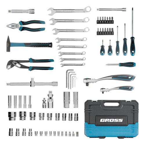 Набор инструментов GROSS 1/4", 1/2", CrV, 120 зубьев, 76 предметов, изображение