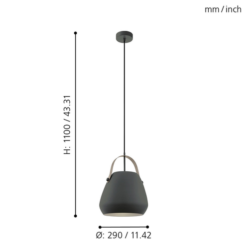 Светильник EGLO Подвесной потолочный BEDNALL, 1x60W(E27), темно-серый, жемчу, вид