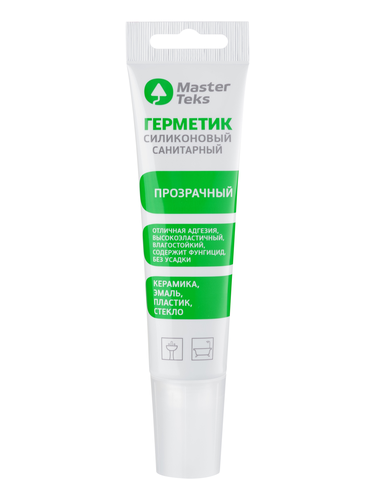 Герметик MASTERTEKS силиконовый санитарный PM 80 мл прозрачный, вид