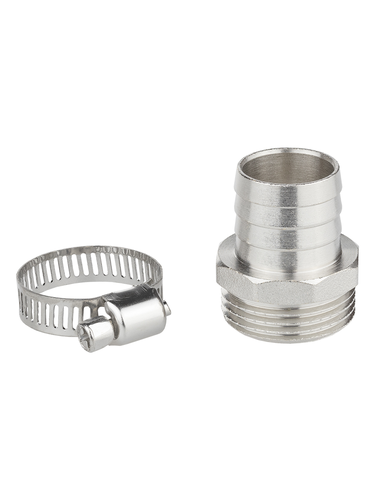 Комплект для подключения садового шланга MASTERPROF 3/4" с наружной резьбой 3/4", штуцер и хомут, изображение