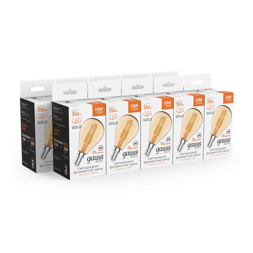 Лампа GAUSS Basic Filament Шар 3,8W 350lm 2400К Е14 golden LED 1/10/50, фотография