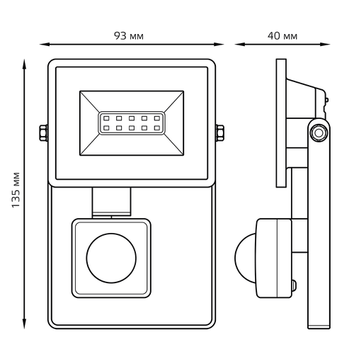 Прожектор GAUSS Elementary-S 10W 950lm 6500К 175-265V IP65 черный с датчиком, изображение