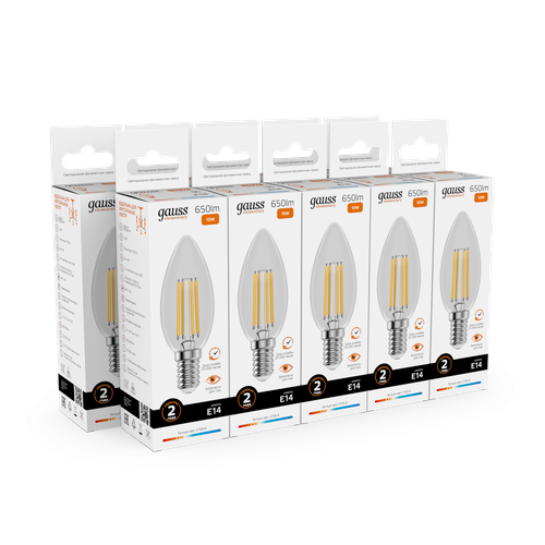 Лампа GAUSS Filament Elementary Свеча 10W 650lm 2700К Е14 LED 1/10/100, изображение