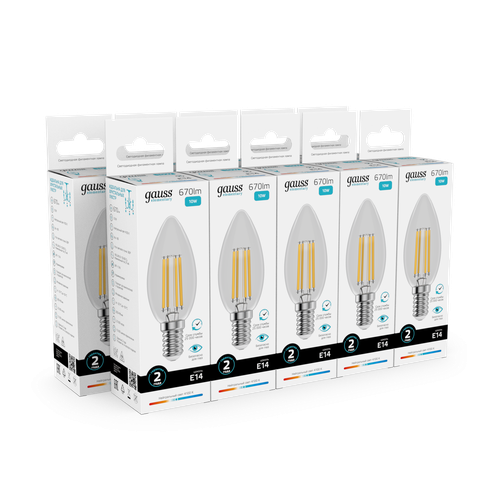 Лампа GAUSS Filament Elementary Свеча 10W 670lm 4100К Е14 LED 1/10/100, фотография