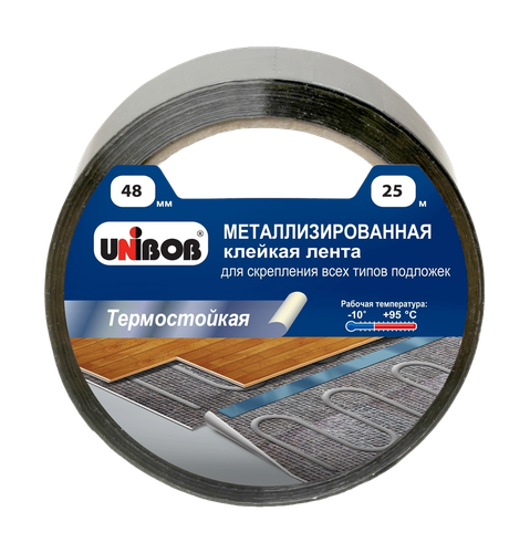 Лента клейкая UNIBOB металлизированная д/скрепления подложек 48мм х 25м, изображение