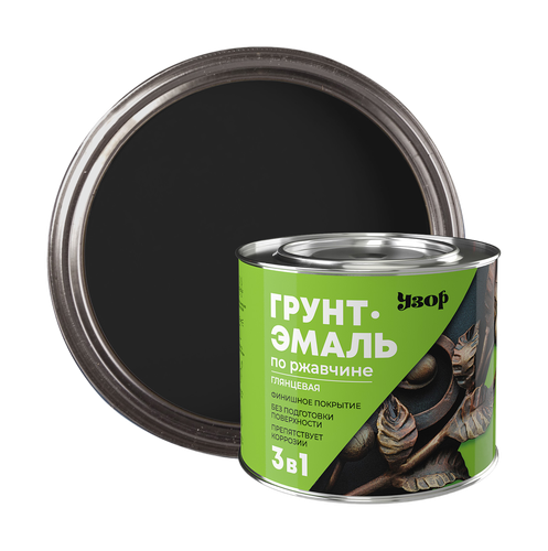 Грунт-эмаль 3в1 по ржавчине УЗОР черная 1,8кг, вид