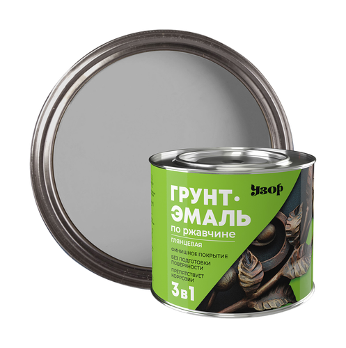 Грунт-эмаль 3в1 по ржавчине УЗОР серая 1,8кг, картинка