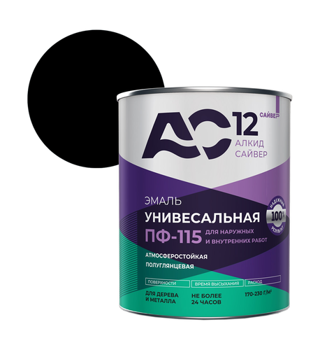 Эмаль алкидная АС-12 ПФ-115 АС-12 черная 1,8кг, изображение