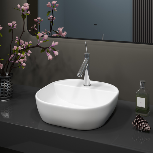 Раковина WATERSENSE Sabrina 40 накладная с полочкой белая, вид