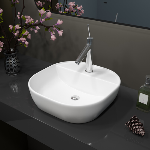 Раковина WATERSENSE Sabrina 40 накладная с полочкой белая, вид