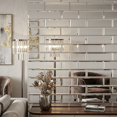 Плитка OMEGA GLASS зеркальная серебро 20x10 прям фац 1шт, фотография