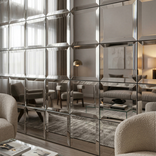 Плитка OMEGA GLASS зеркальная серебро 20х20 кв фац 1шт, изображение