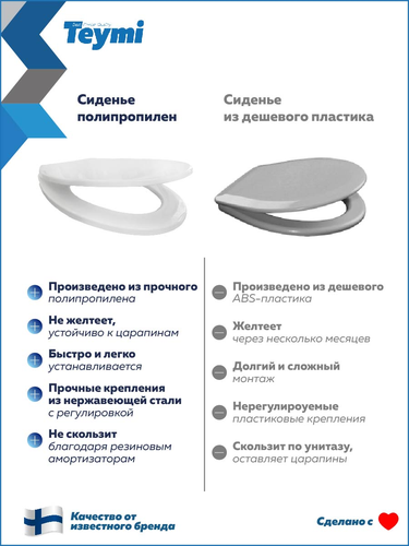 Сиденье TEYMI Hanna S40900 для унитаза микролифт полипропилен, изображение