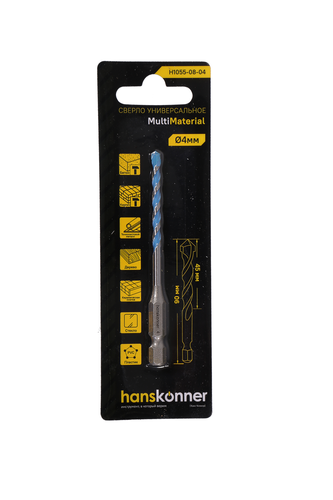 Сверло универсальное HANSKONNER H1055-08-04 4мм, крупный план