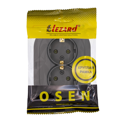 Розетка LEZARD двойная с/з ПБТ чёр.бархат круглая, фотография
