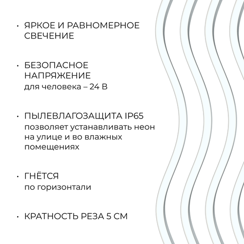 Светодиодный неон APEYRON 17-309 24В, 10Вт/м, 400Лм/м, 6500К (х.б.) smd 2835 120д/м, 6, вид