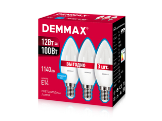 Лампа DEMMAX светодиодная dx12 пак 3 штуки c35p/e14/4k/3, вид