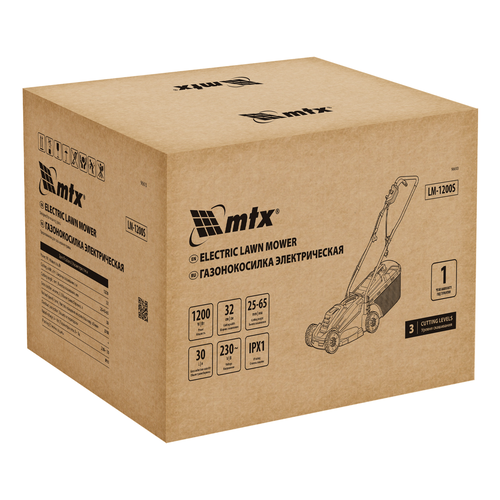 Газонокосилка электрическая MTX LM-1200S, шир. 32см, 1200Вт, 3уров., травосб. 30л, детальное фото