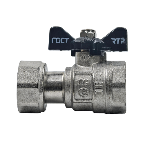 Кран шаровой РТП ГОСТ с накидной гайкой ручка бабочка, латунь, в/в 3/4, детальное фото